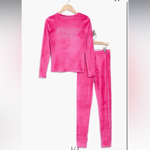 Juicy Couture Girls NWT Hot Pink Pajamas 2 Piece Short Sleeve and Long Pants - Picture 1 of 10